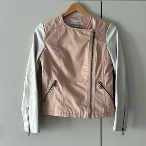 Bagatelle Blush Twill and White Vegan Leather Motorcycle Jacket Small